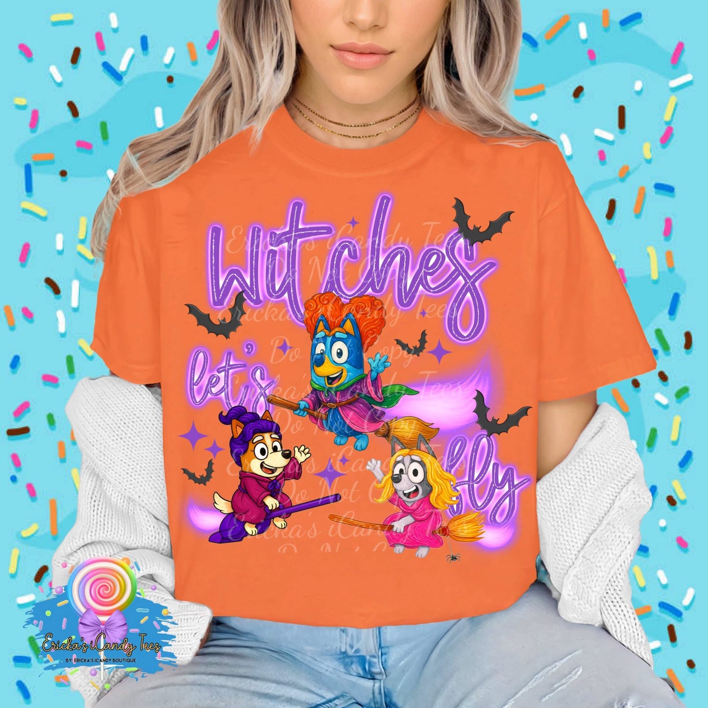 Witches Let’s Fly Blue Dog - Kids & Adult Apparel