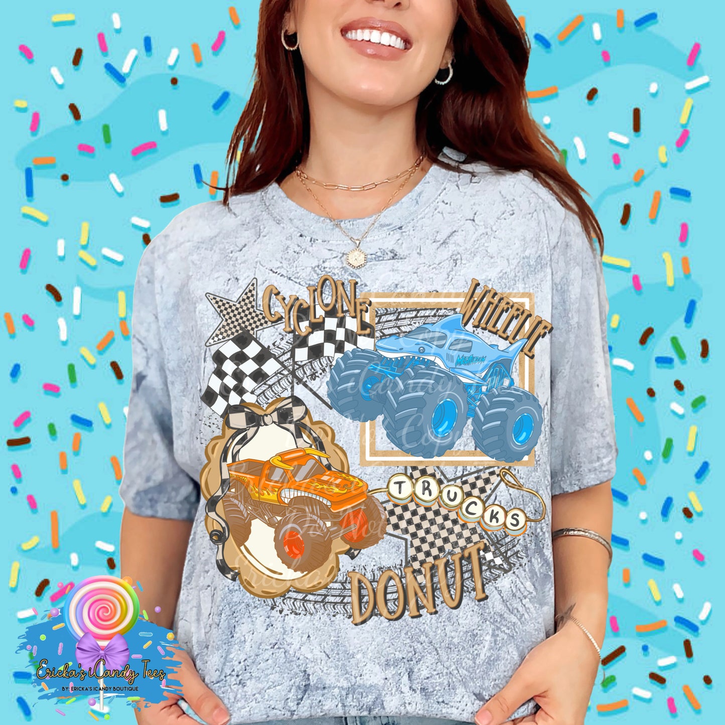 Monster Truck Pastel Checkered Frames - Kids & Adult Apparel