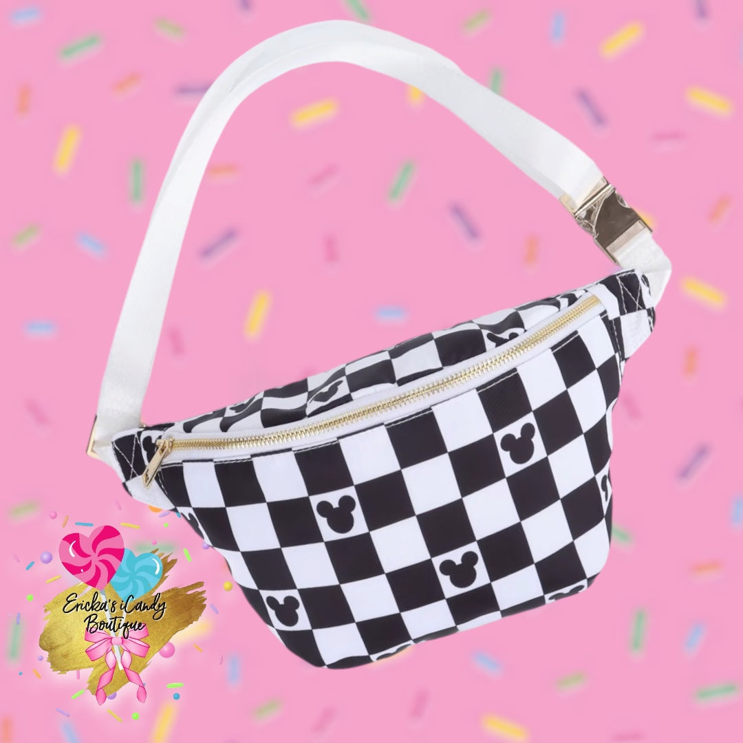 Black/White Checkered Mouse - Large Fanny Belt Bag