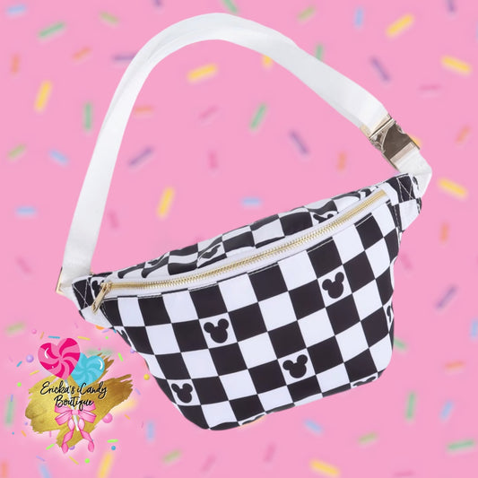 Black/White Checkered Mouse - Large Fanny Belt Bag