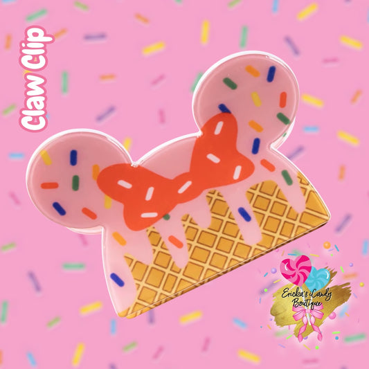 Ice Cream Cone Mouse - 3in Acrylic Claw Clip