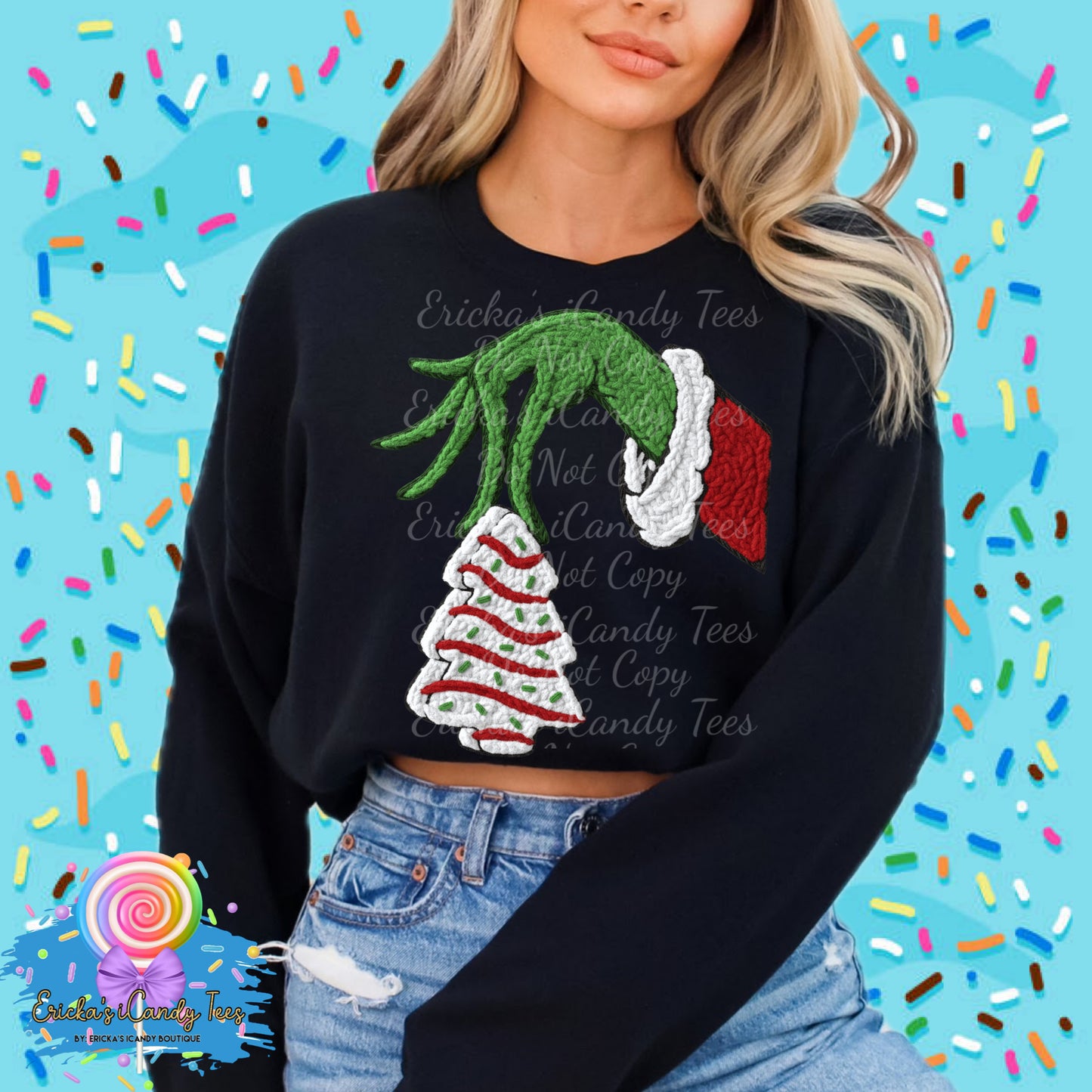 Green Guy Christmas Tree Cake Faux Yarn - Tees & Sweatshirts