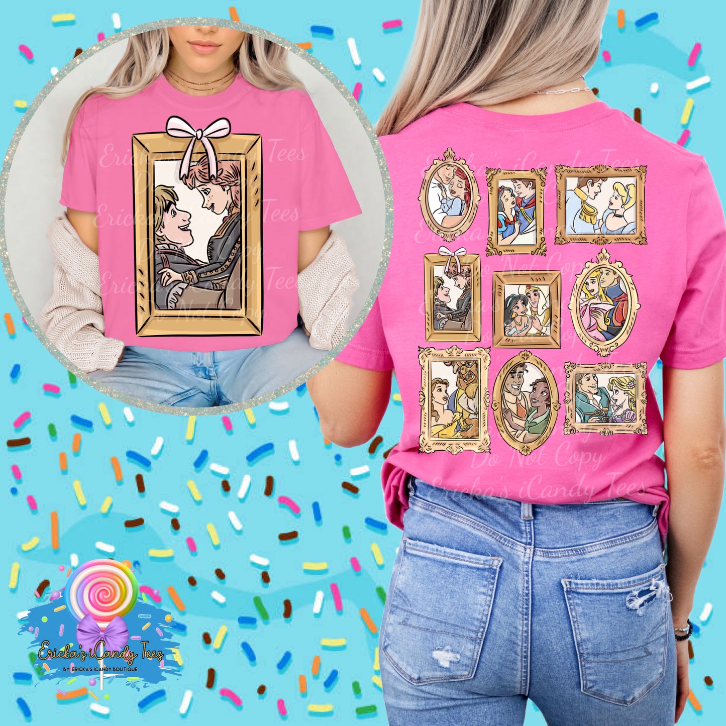 All Princess Frames LL HandDrawn- Front & Back Apparel