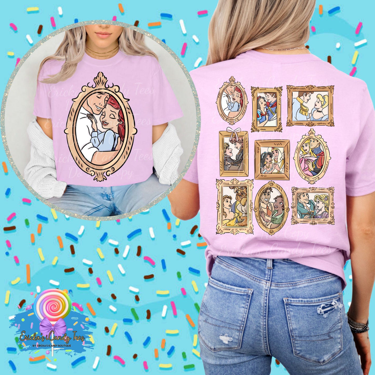 All Princess Frames LL HandDrawn- Front & Back Apparel