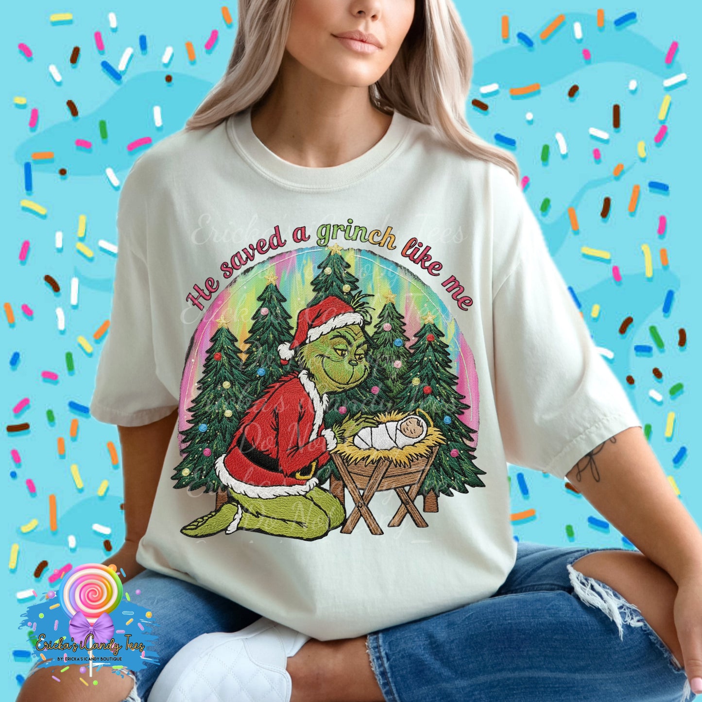 He Saved A Gr*nch Like Me Faux Yarn - Tees & Sweatshirts