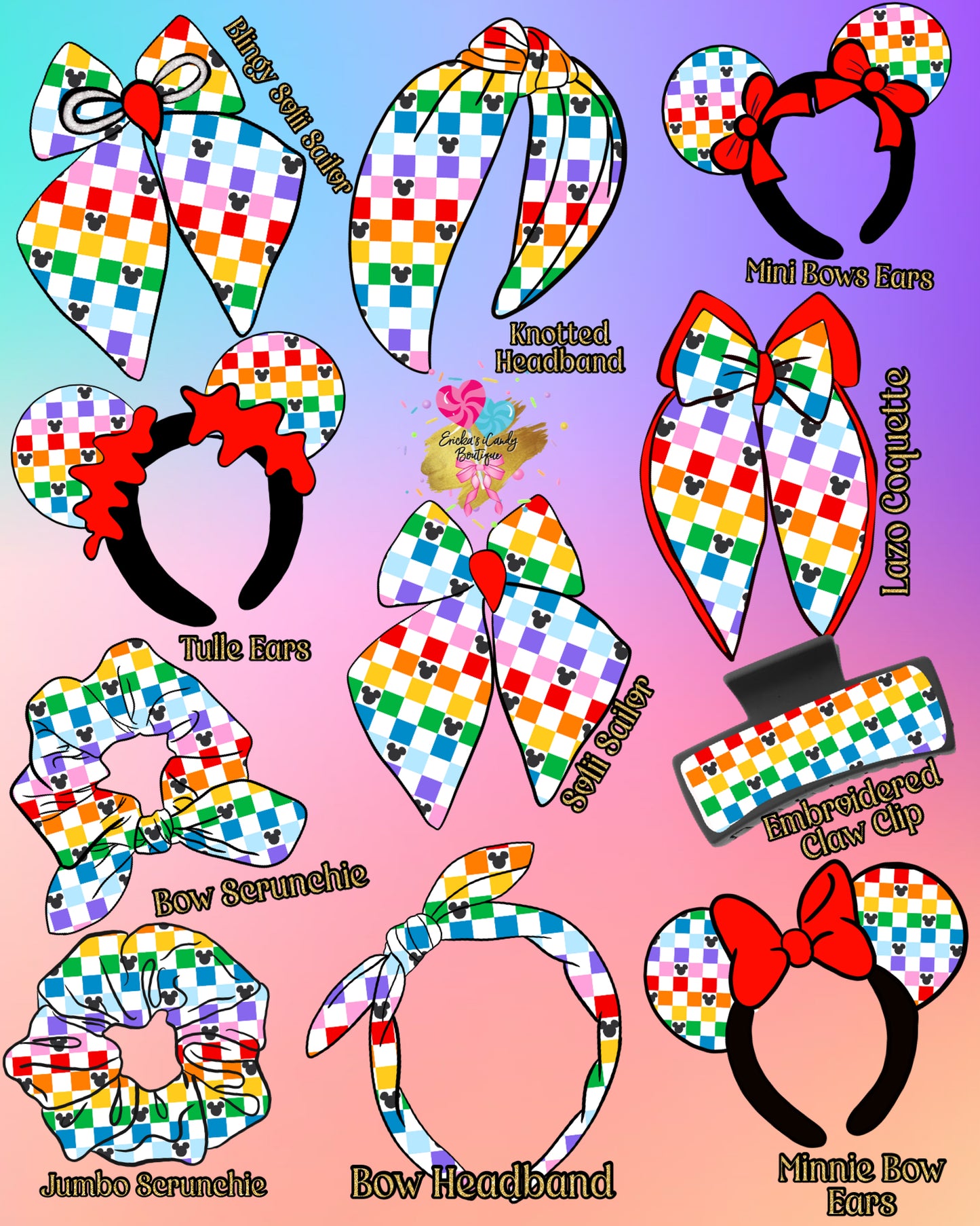 Rainbow Checkered Mouse - Hair Candy Accessories Preorder