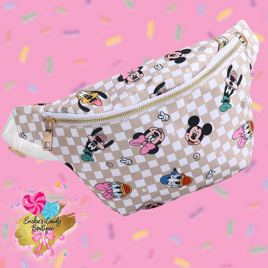 Beige Checkered Fab 5 - Large Fanny Belt Bag