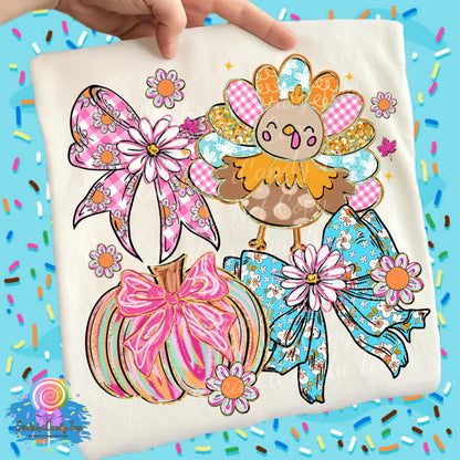 Turkey, Pumpkins & Bows - Tees & Sweatshirts