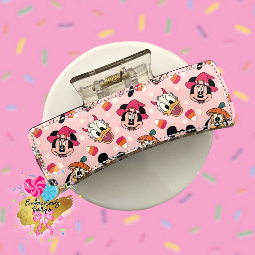 Pink Spooky Mouse Friends- 4in Embroidered Claw Clip