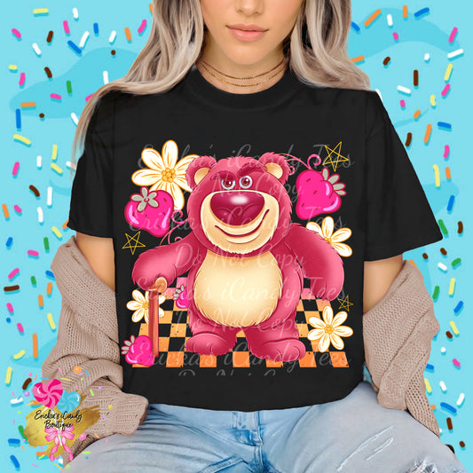 Checkered Flower Berry Bear - Kids & Adult Apparel