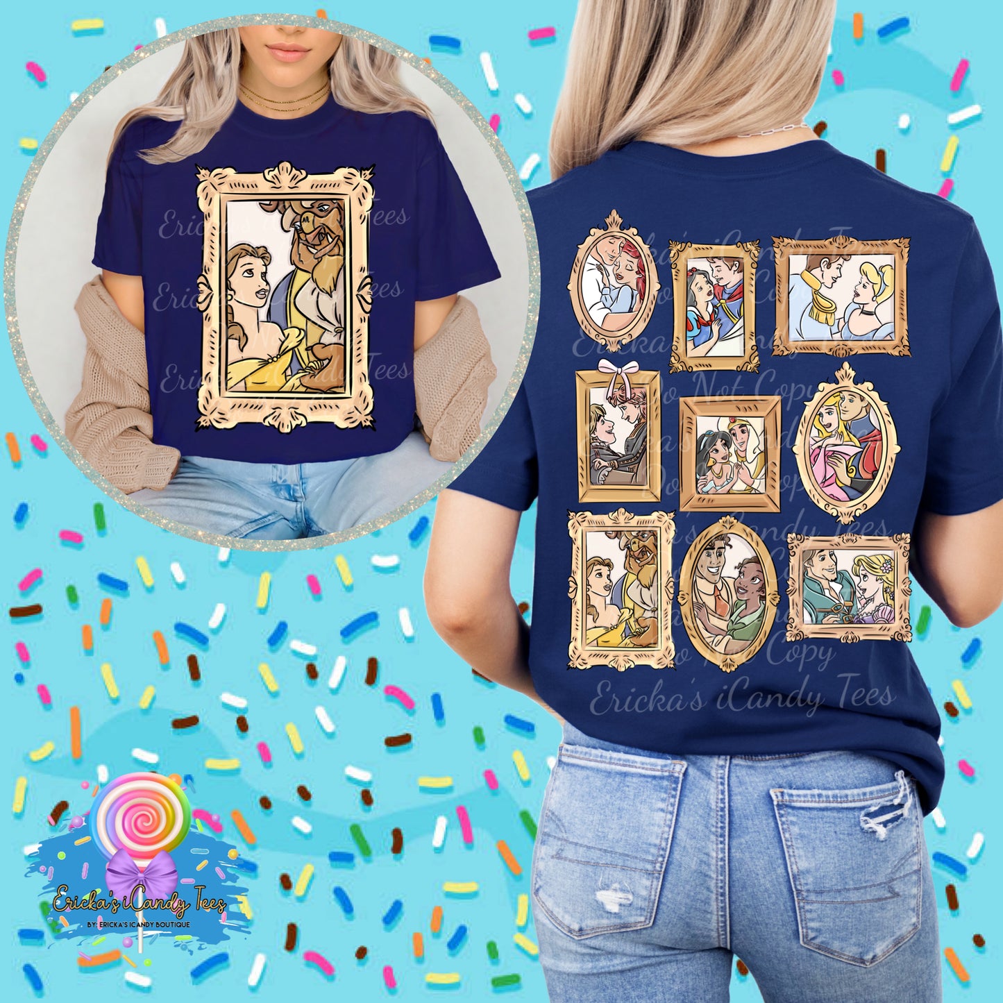 All Princess Frames LL HandDrawn- Front & Back Apparel