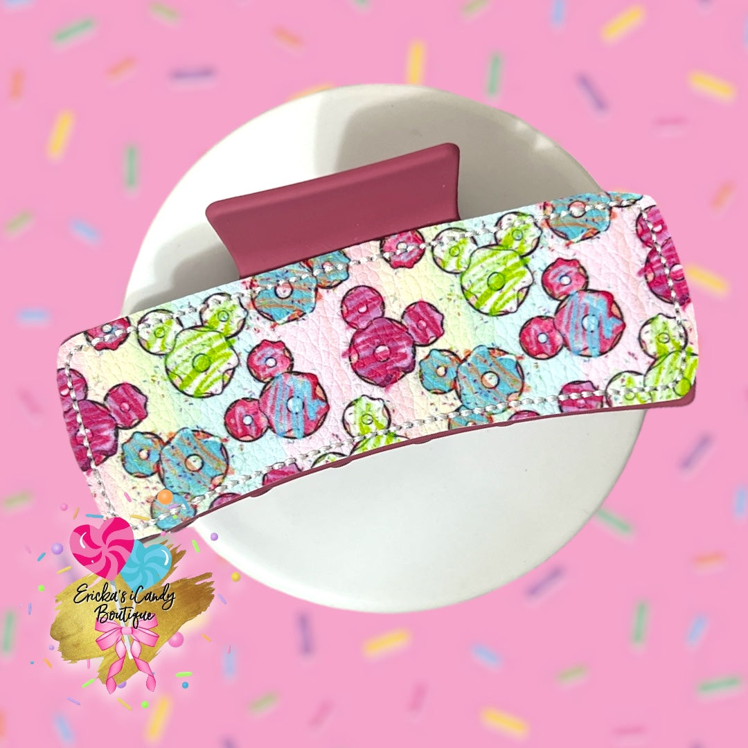 Neon Mouse Donuts - 4in Embroidered Claw Clip
