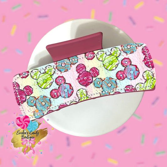 Neon Mouse Donuts - 4in Embroidered Claw Clip