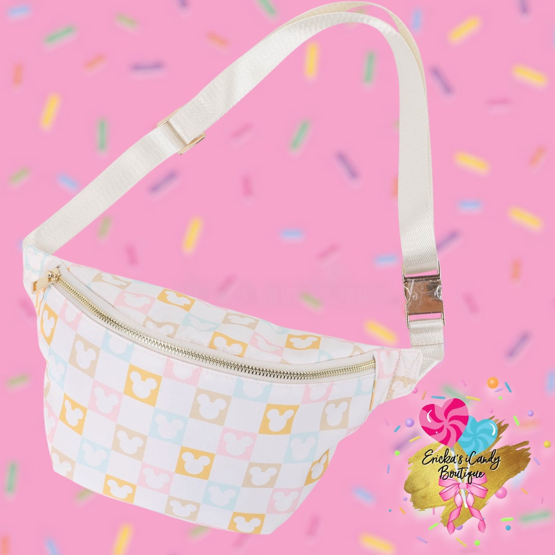 Fall Girlie Tones Checkered Mouse - Large Fanny Belt Bag