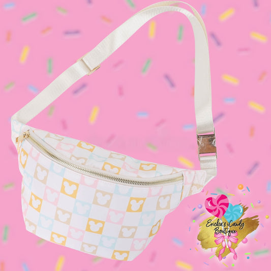 Fall Girlie Tones Checkered Mouse - Large Fanny Belt Bag