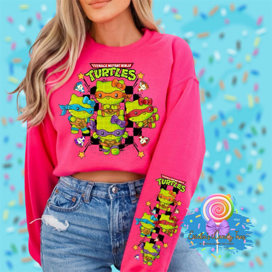 Hello Kitty Ninja Turtle Mashup Green- Tees & Sweatshirts