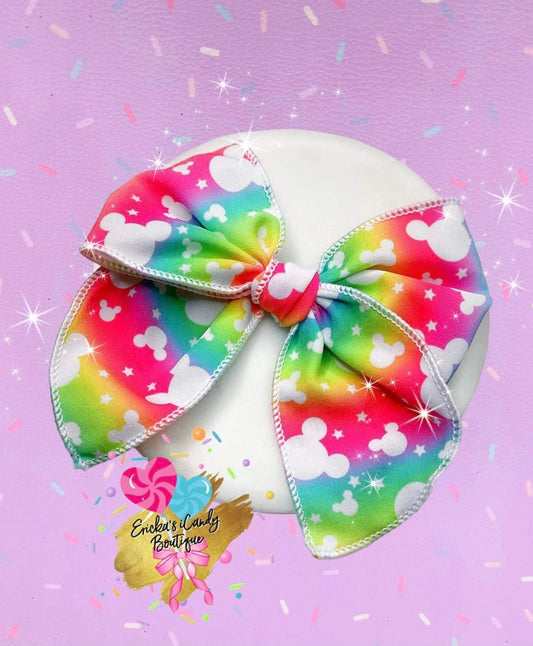 Rainbow Mouse 4.5in Handtied Bow
