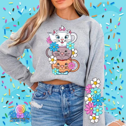 Cats Floral Tea Cups - Kids & Adult Apparel