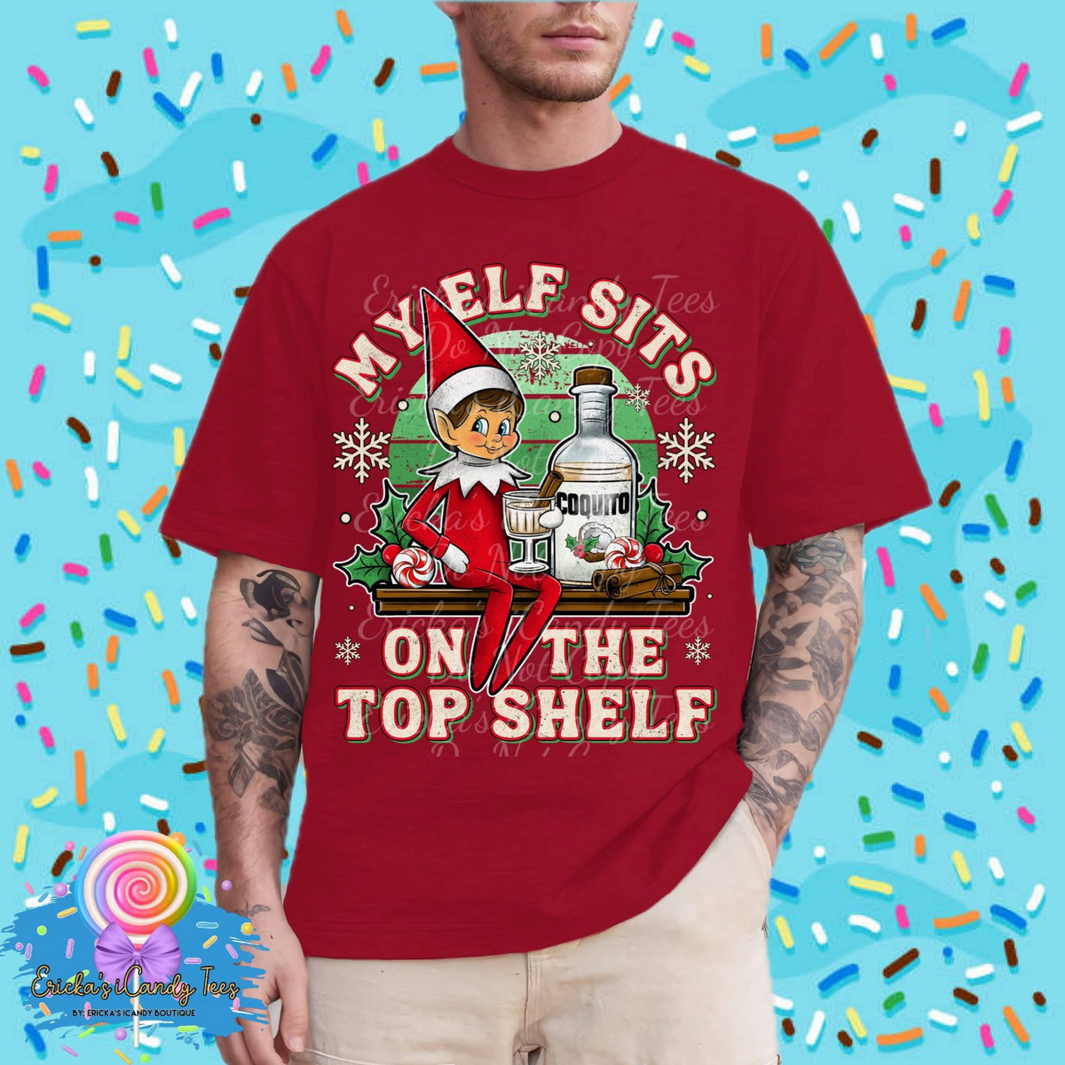 Elf Sits Top Shelf Coquito (Girl Or Boy) - Kids & Adult Apparel