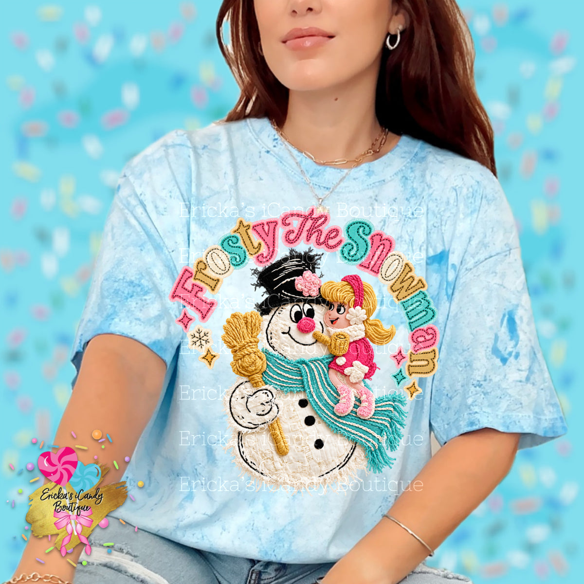 Frosty The Snowman (Red Or Teal) Faux Embroidered - Kids & Adult Apparel