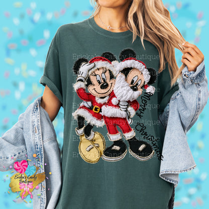 Santa Mouse Faux Embroidered - Kids & Adult Apparel