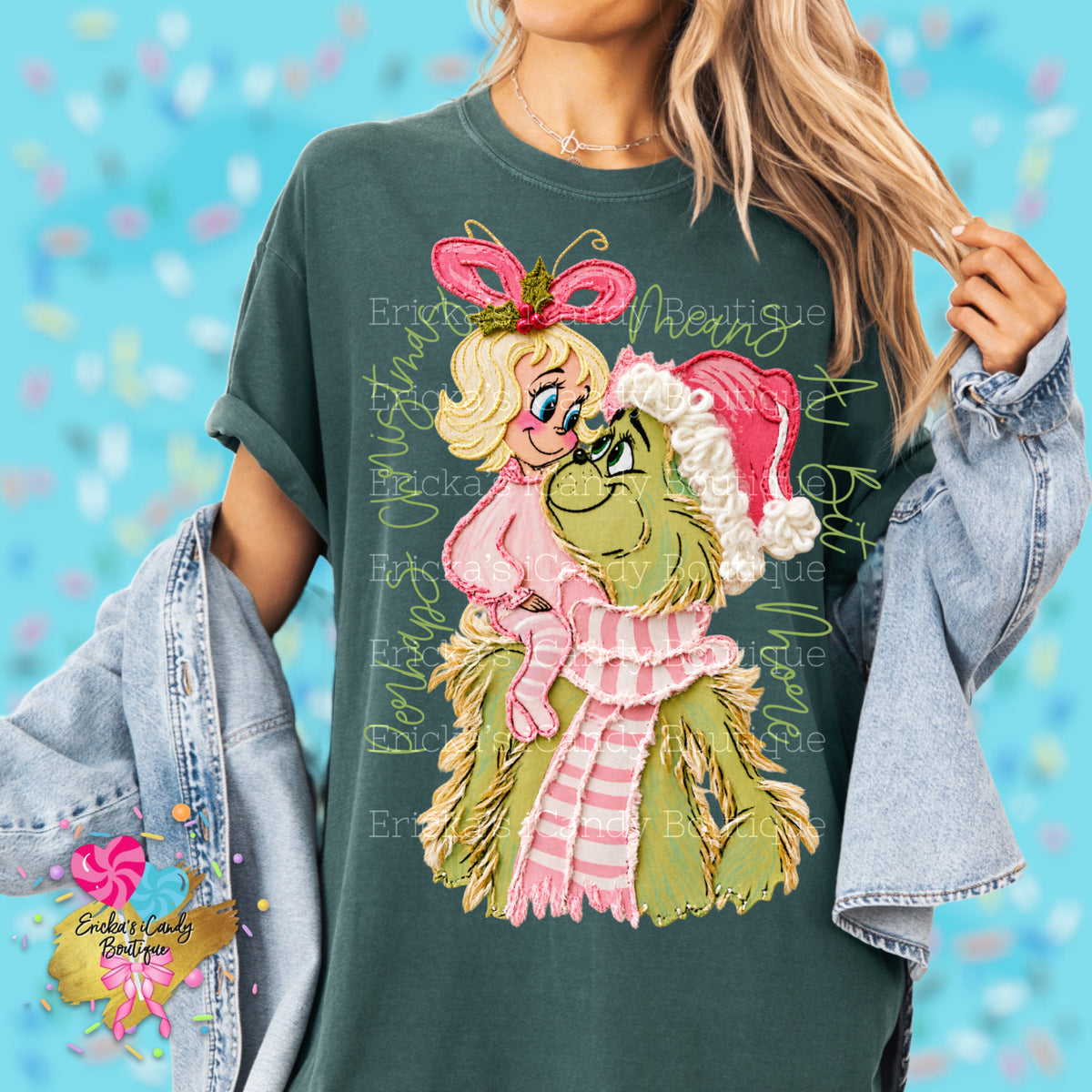 Grinch & Lou Faux Embroidered - Kids & Adult Apparel