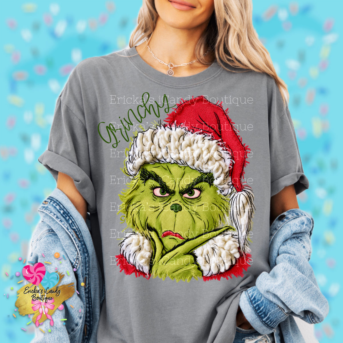 Grinchy Faux Embroidered - Kids & Adult Apparel