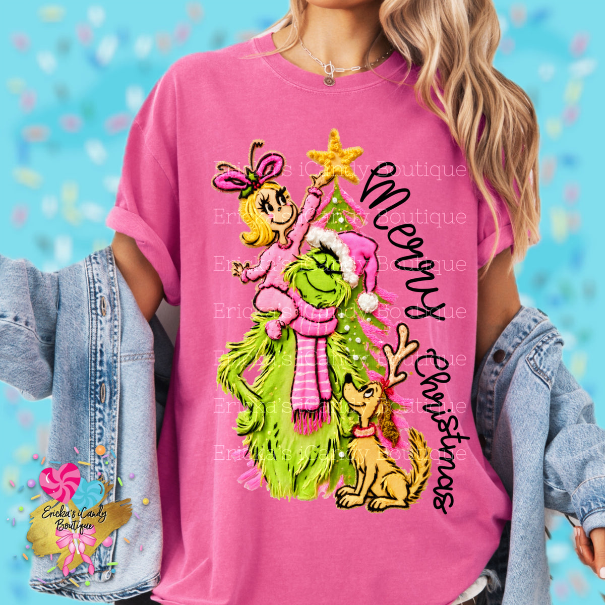 Merry Grinchmas Faux Embroidered - Kids & Adult Apparel