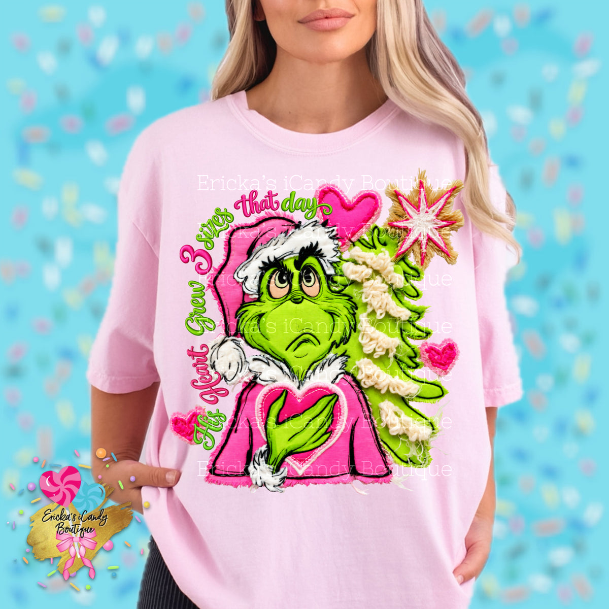 His Heart Grey 3 Sizes Faux Embroidered - Kids & Adult Apparel