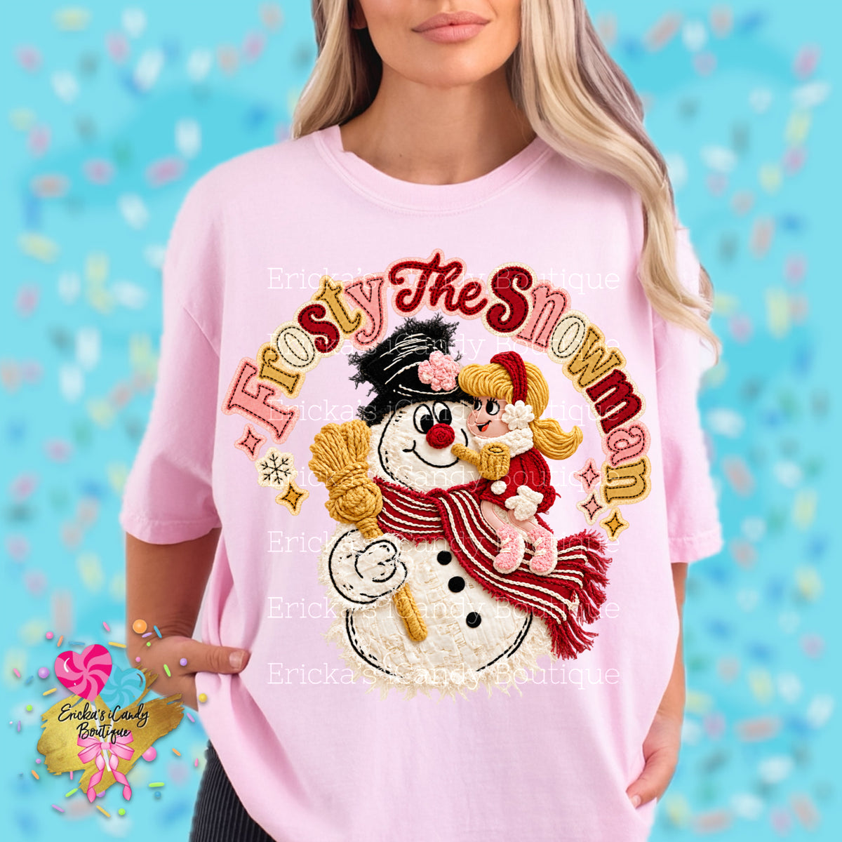 Frosty The Snowman (Red Or Teal) Faux Embroidered - Kids & Adult Apparel