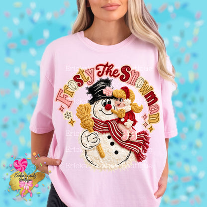 Frosty The Snowman (Red Or Teal) Faux Embroidered - Kids & Adult Apparel