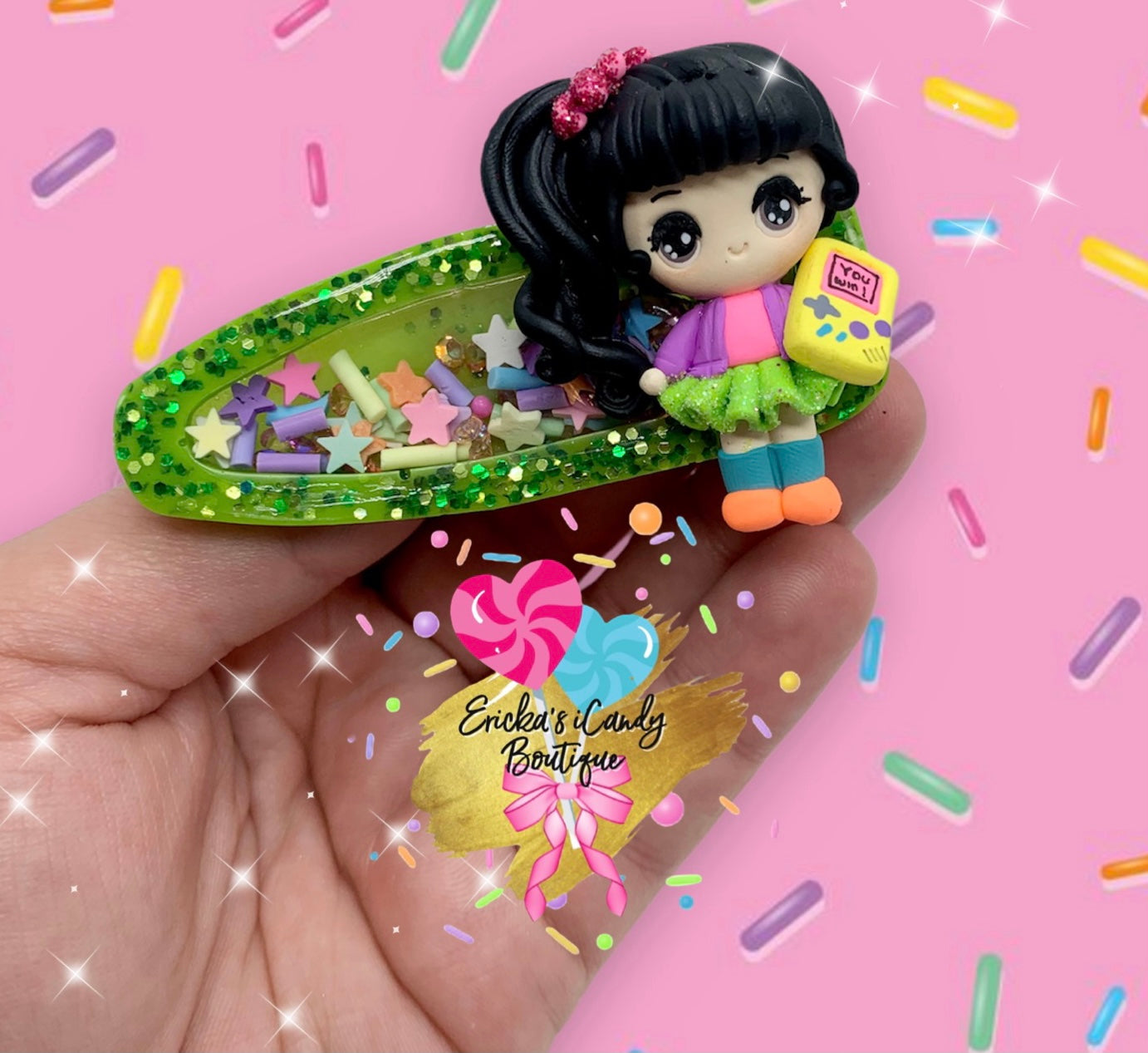 GameBoy Girl 🎮Resin Shaker Clippie