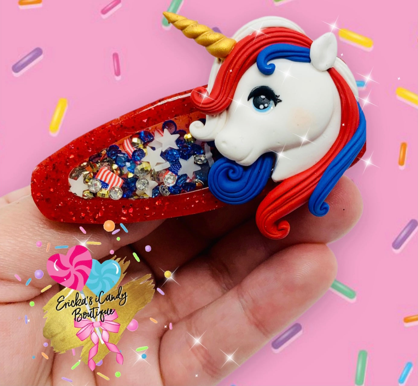 USA Unicorn 🇺🇸 Resin Shaker Clippie