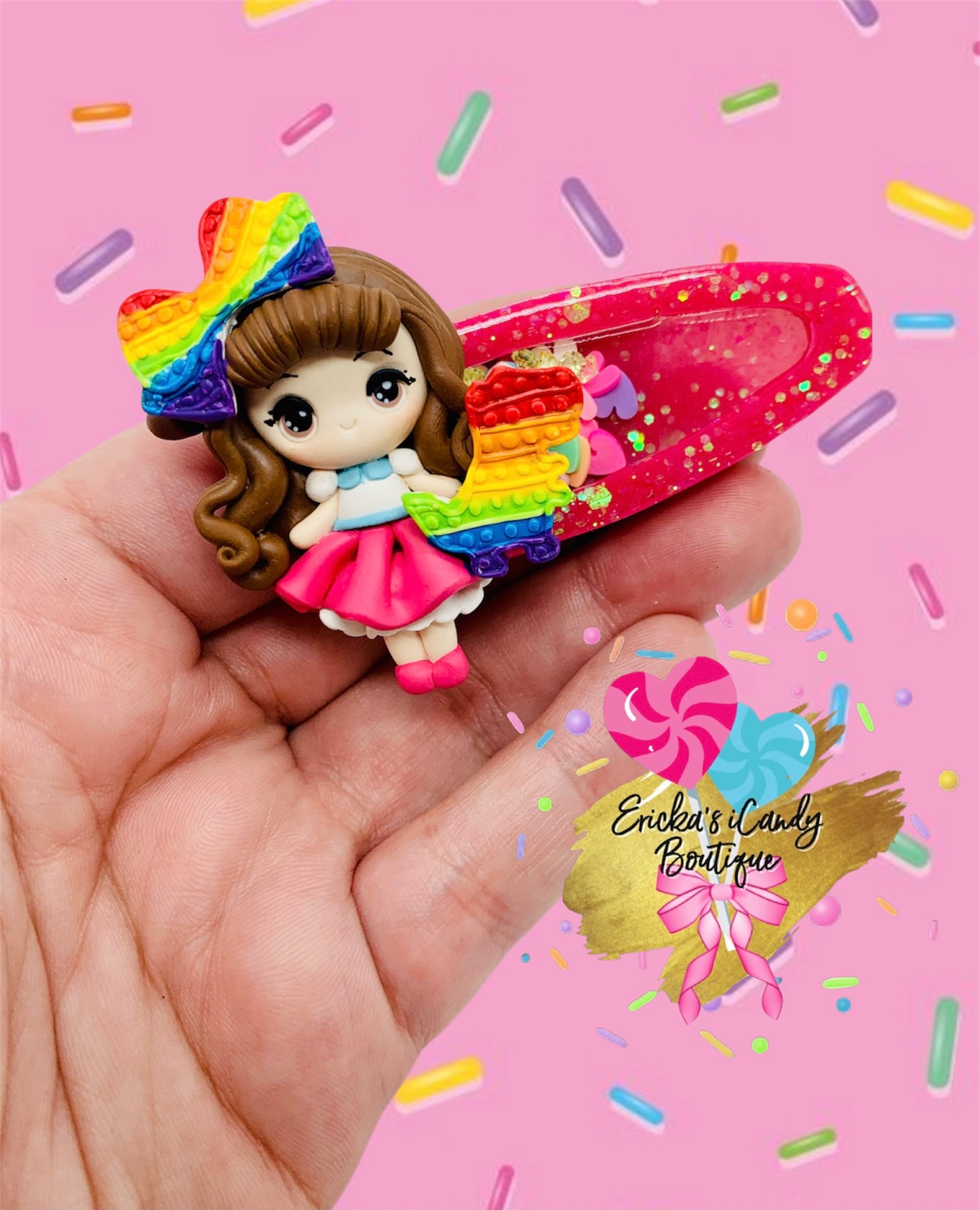 Neon Pop It Brunette💕Resin Shaker Clippie